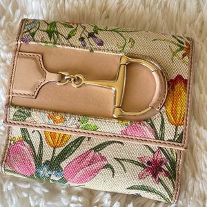 Gucci trifold floral canvas and leather Wallet